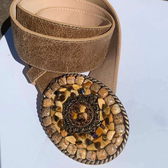 Native American Cowgirl Belt Amber Jasper Tiger Eye Circa 80\'s stamped 5063 main image 5